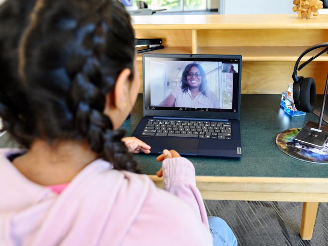Student attending an online workshop organised by the CEMC