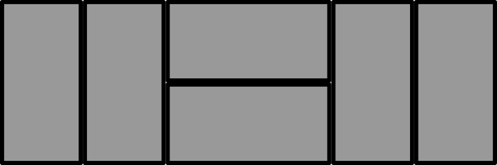 Another possible arrangement consisting of two vertical rectangles side by side, followed by a pair of horizontal rectangles one on top of the other, followed by two more vertical rectangles side by side.