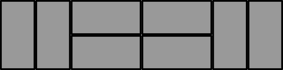 Another possible arrangement consisting of two vertical rectangles side by side, followed by a pair of horizontal rectangles one on top of the other, then another pair of horizontal rectangles, and finally two more vertical rectangles side by side.