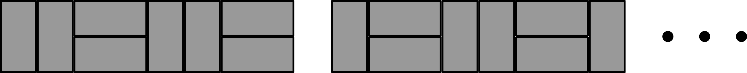 One arrangement alternates between two vertical rectangles and two horizontal rectangles. The other has one vertical rectangle, then two horizontal rectangles, then two vertical rectangles, then two horizontal rectangles, then one vertical rectangle.
