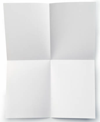 A rectangular piece of paper with a vertical fold line and a horizontal fold line. The fold lines create four smaller rectangles.