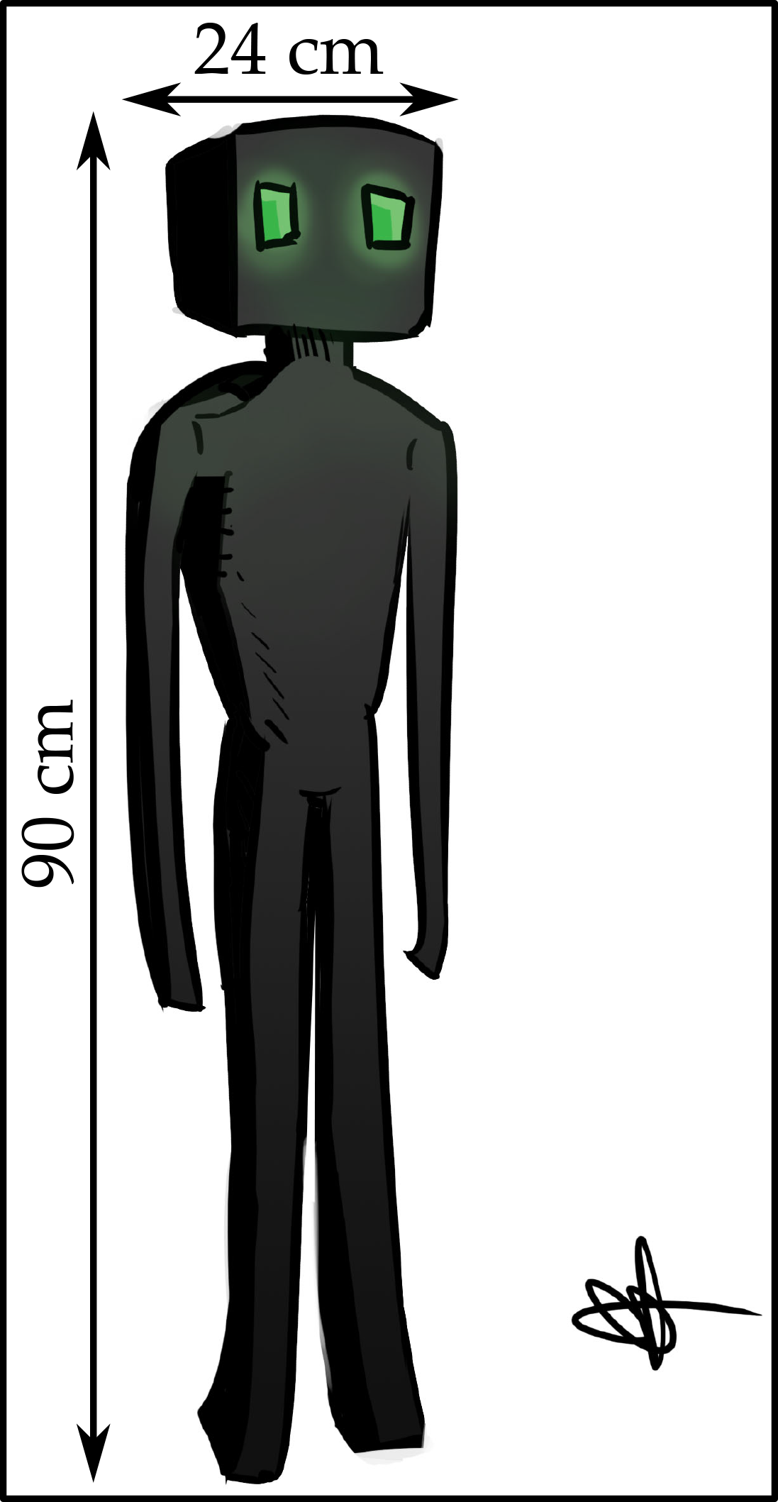 The picture of the enderman. The enderman is 90 cm tall and 24 cm wide.
