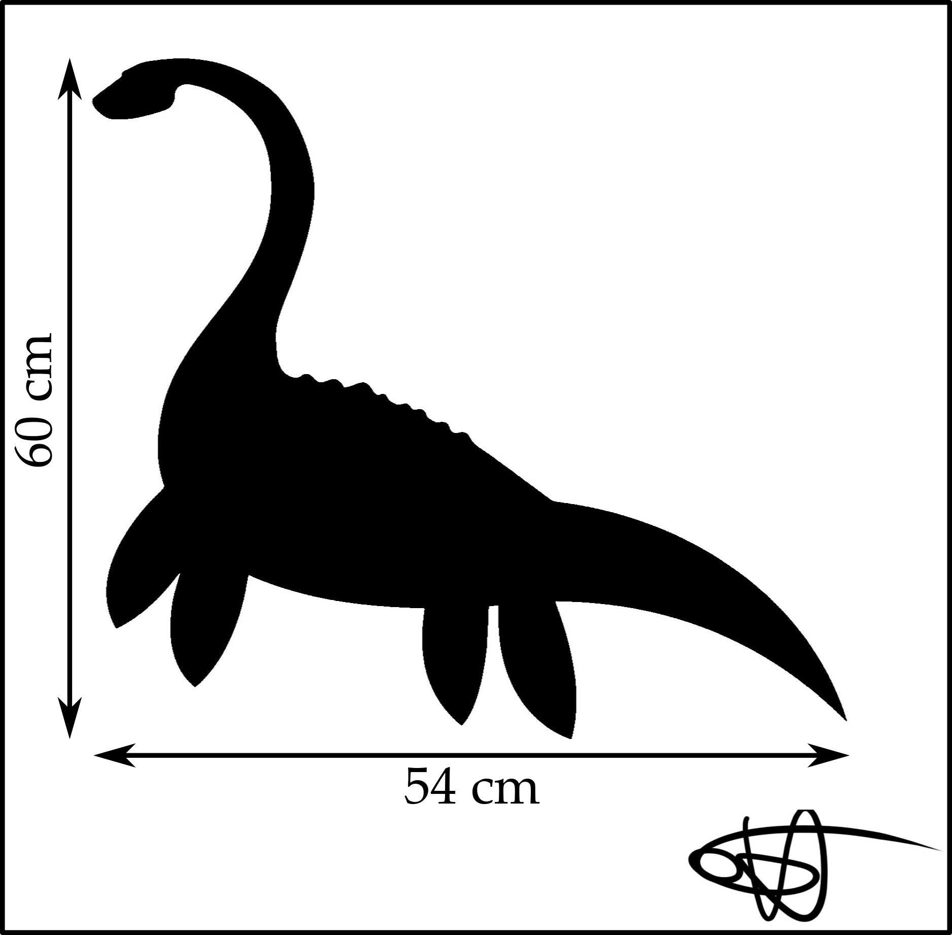 The picture of the Loch Ness Monster. The monster is 60 cm tall and 54 cm wide.