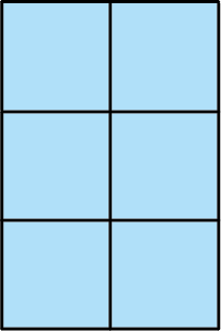 Six identical squares are arranged to form a rectangle that is three squares high and two squares wide.