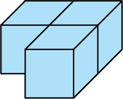 Three cubes placed side by side forming a capital L shape.