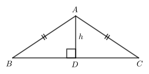 Triangle ABC has point D on side BC. Altitude AD, which makes a right angle with BC, has length h.