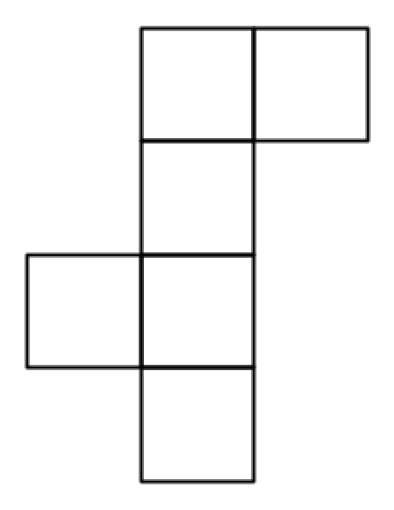 Four squares form a centre column with an additional square to the right of the first square in the centre column, and an additional square to the left of the third square in the centre column.