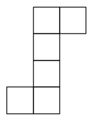 Four squares form a centre column with an additional square to the right of the first square in the centre column, and an additional square to the left of the fourth square in the centre column.