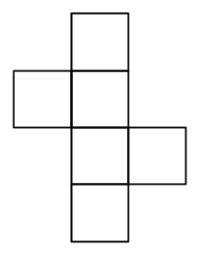 Four squares form a centre column with an additional square to the right of the third square in the centre column, and an additional square to the left of the second square in the centre column.