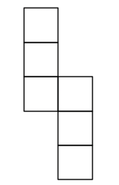 Three squares form a horizontal centre row. Two additional squares are placed below the middle square in the centre row forming a capital T shape. Another square is placed above one of the squares on the end of the centre row.