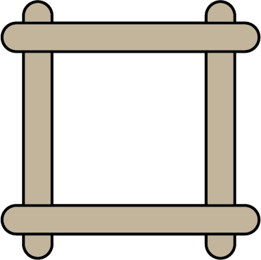 Two sticks are placed vertically and spaced about one stick length apart. Two more sticks are placed horizontally on top to form a square shape.