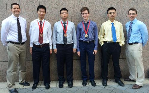 IOI 2014 team from Canada - J.P. Pretti, Timothy Li, Zihao Zhang, Jacob Jackson, Ben Zhang, and Troy Vasiga