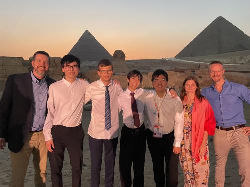 IOI 2024 team from Canada - From left to right: J.P. Pretti, Ryan Bai, Bálint Rózsa, Daniel Ye, Maxwell He, Valentina Hideg, and Paul McGrath