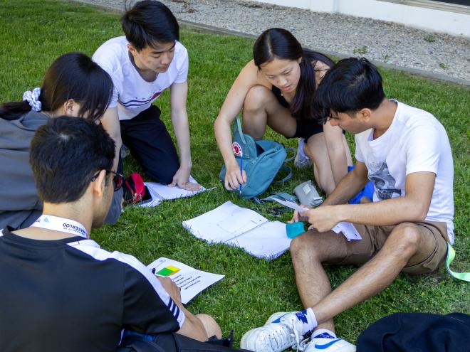 Team of students working together on a contest