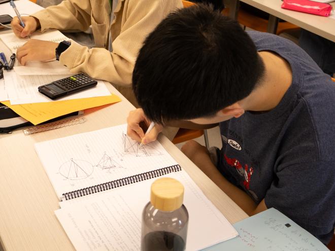 Student working on contests in the classroom
