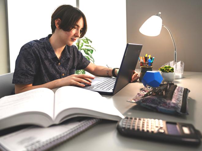Student working on laptop